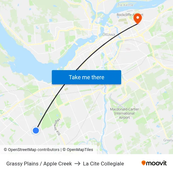 Grassy Plains / Apple Creek to La Cite Collegiale map