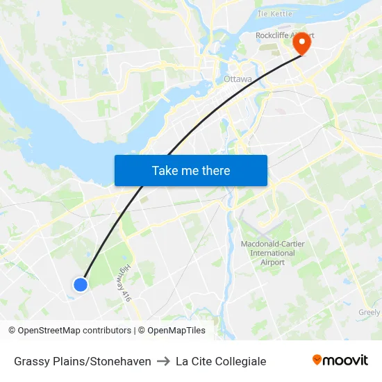 Grassy Plains/Stonehaven to La Cite Collegiale map