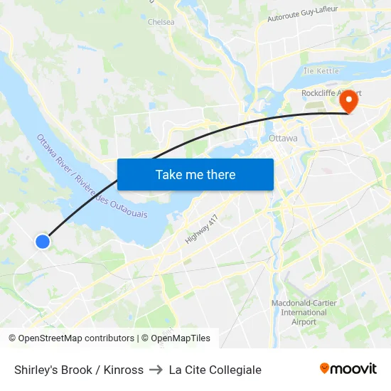 Shirley's Brook / Kinross to La Cite Collegiale map