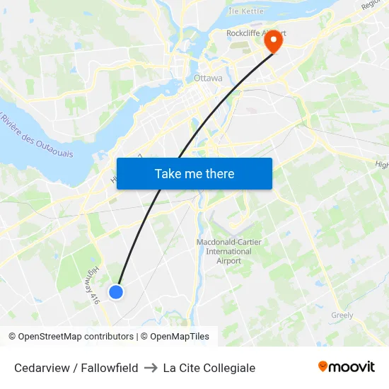 Cedarview / Fallowfield to La Cite Collegiale map