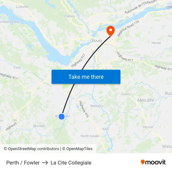 Perth / Fowler to La Cite Collegiale map