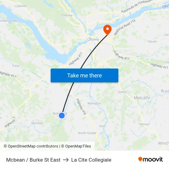 Mcbean / Burke St East to La Cite Collegiale map