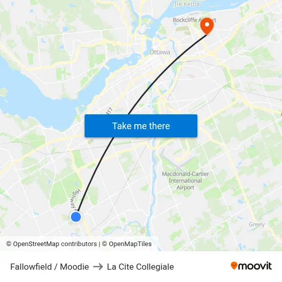 Fallowfield / Moodie to La Cite Collegiale map