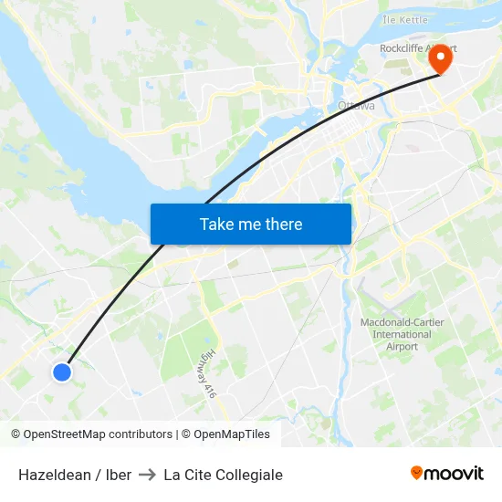 Hazeldean / Iber to La Cite Collegiale map