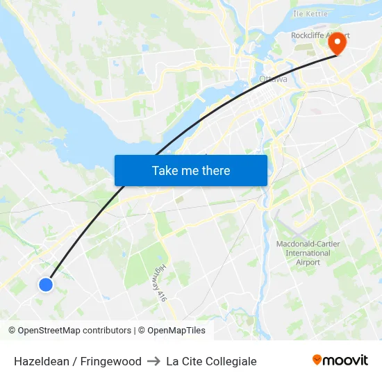 Hazeldean / Fringewood to La Cite Collegiale map