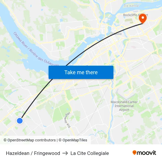 Hazeldean / Fringewood to La Cite Collegiale map