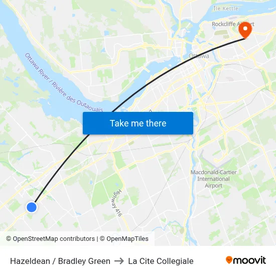 Hazeldean / Bradley Green to La Cite Collegiale map