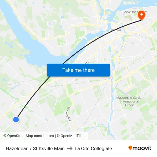 Hazeldean / Stittsville Main to La Cite Collegiale map