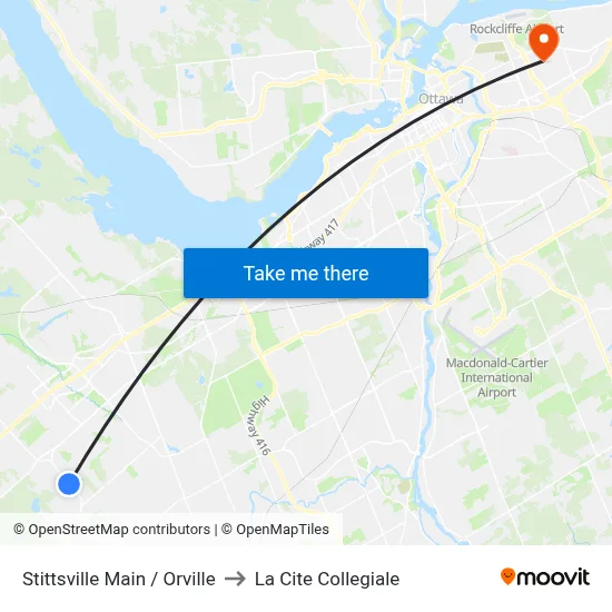 Stittsville Main / Orville to La Cite Collegiale map
