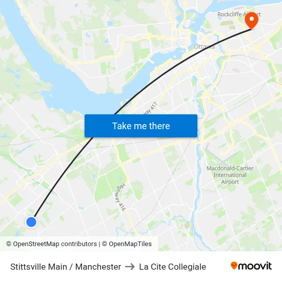 Stittsville Main / Manchester to La Cite Collegiale map