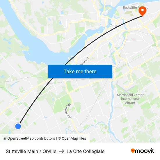 Stittsville Main / Orville to La Cite Collegiale map