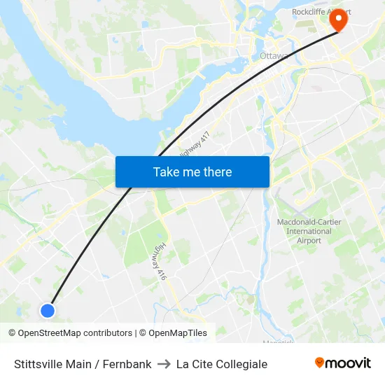 Stittsville Main / Fernbank to La Cite Collegiale map