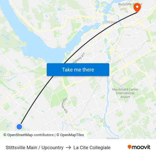 Stittsville Main / Upcountry to La Cite Collegiale map