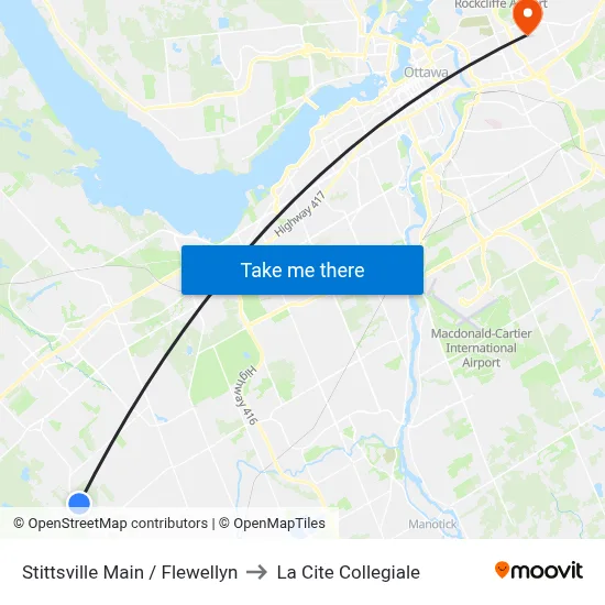 Stittsville Main / Flewellyn to La Cite Collegiale map