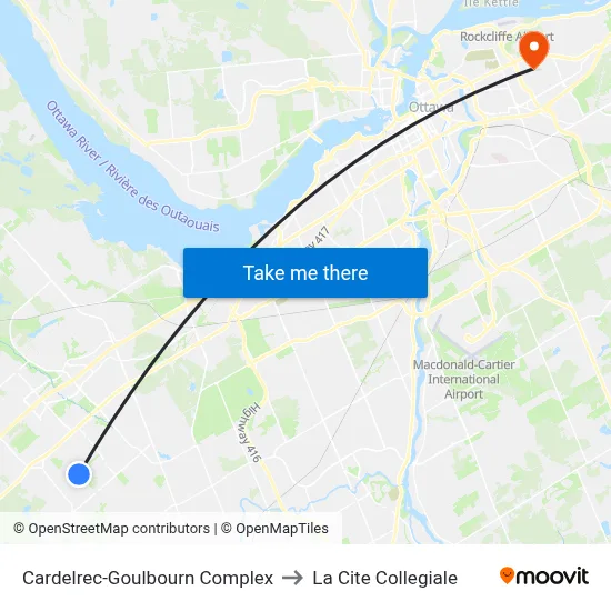 Cardelrec-Goulbourn Complex to La Cite Collegiale map