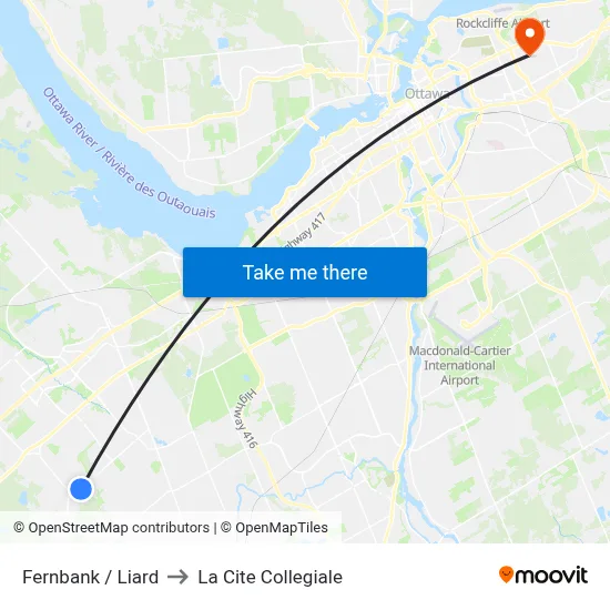 Fernbank / Liard to La Cite Collegiale map