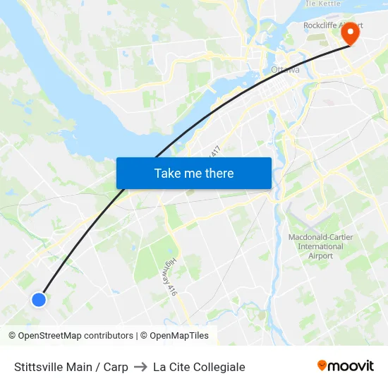 Stittsville Main / Carp to La Cite Collegiale map