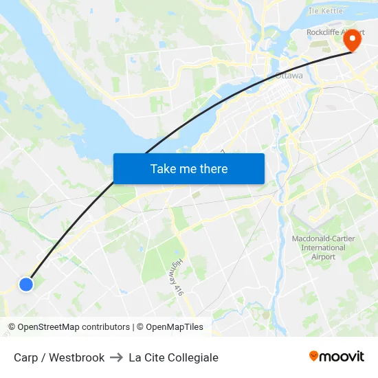 Carp / Westbrook to La Cite Collegiale map