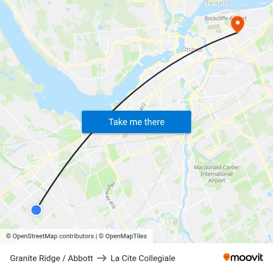 Granite Ridge / Abbott to La Cite Collegiale map
