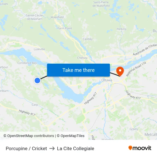 Porcupine / Cricket to La Cite Collegiale map