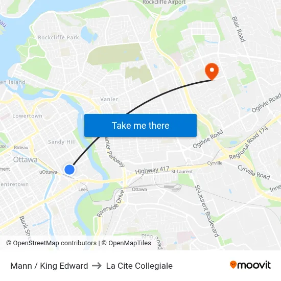 Mann / King Edward to La Cite Collegiale map