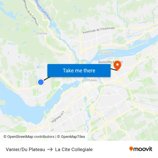 Vanier/Du Plateau to La Cite Collegiale map