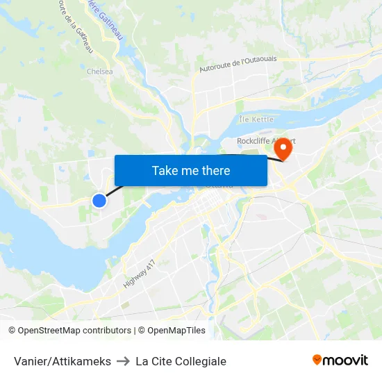 Vanier/Attikameks to La Cite Collegiale map