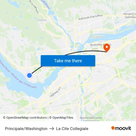 Principale/Washington to La Cite Collegiale map