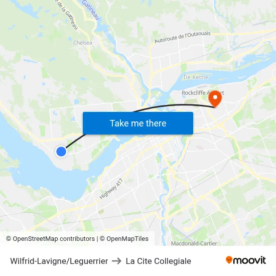 Wilfrid-Lavigne/Leguerrier to La Cite Collegiale map