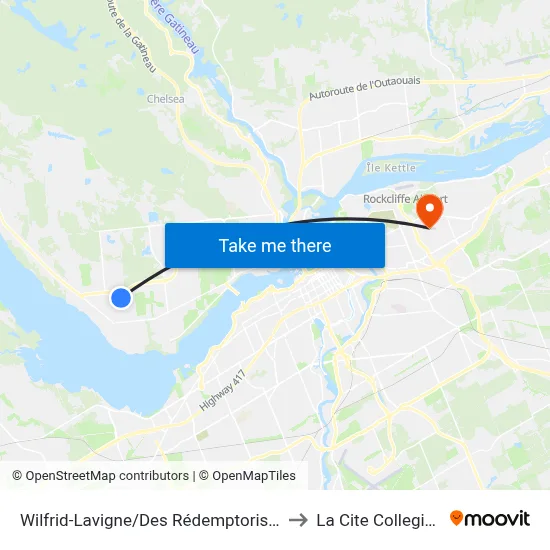Wilfrid-Lavigne/Des Rédemptoristes to La Cite Collegiale map
