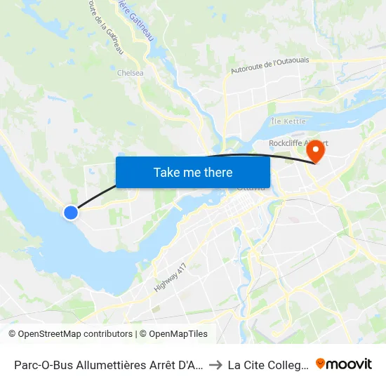 Parc-O-Bus Allumettières Arrêt D'Arrivée to La Cite Collegiale map