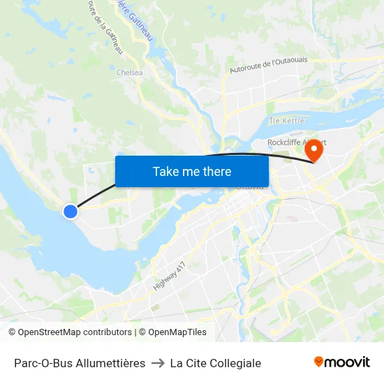 Parc-O-Bus Allumettières to La Cite Collegiale map