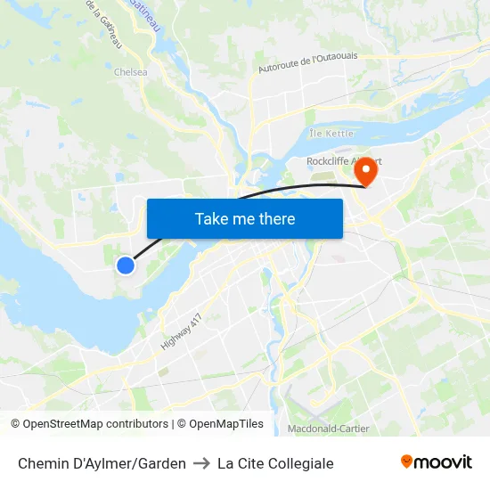 Chemin D'Aylmer/Garden to La Cite Collegiale map