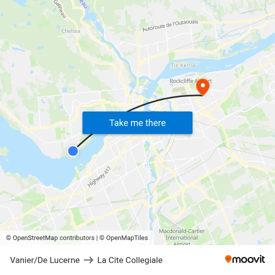 Vanier/De Lucerne to La Cite Collegiale map