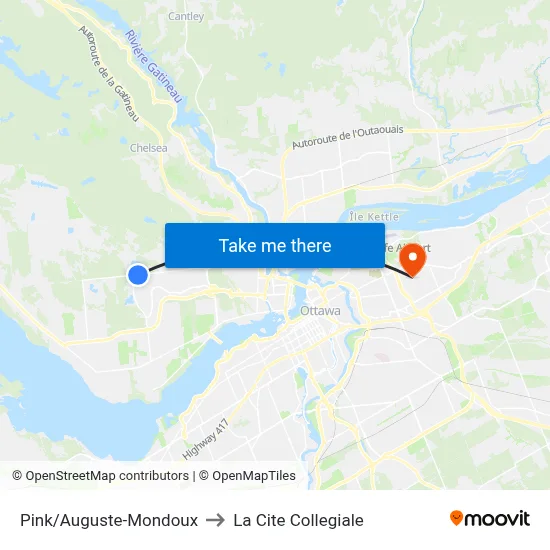 Pink/Auguste-Mondoux to La Cite Collegiale map