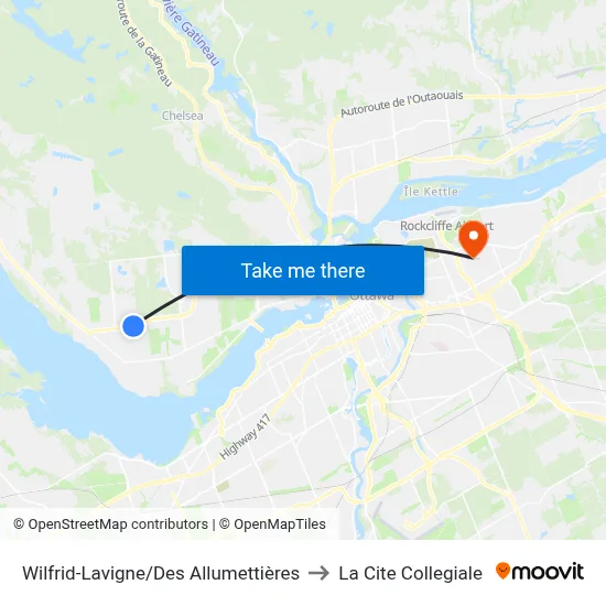 Wilfrid-Lavigne/Des Allumettières to La Cite Collegiale map