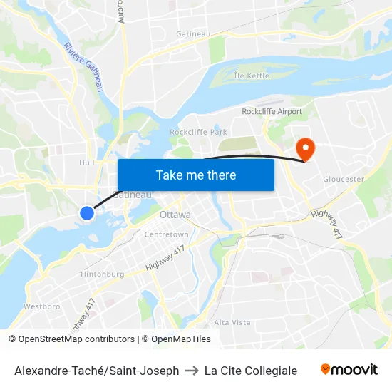 Alexandre-Taché/Saint-Joseph to La Cite Collegiale map