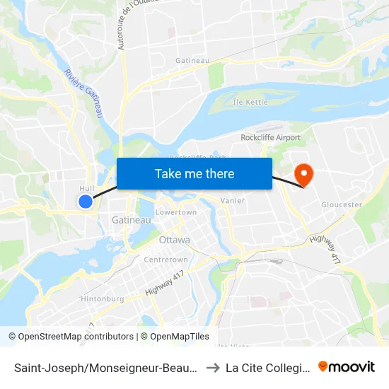 Saint-Joseph/Monseigneur-Beaudoin to La Cite Collegiale map