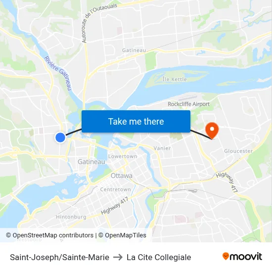 Saint-Joseph/Sainte-Marie to La Cite Collegiale map