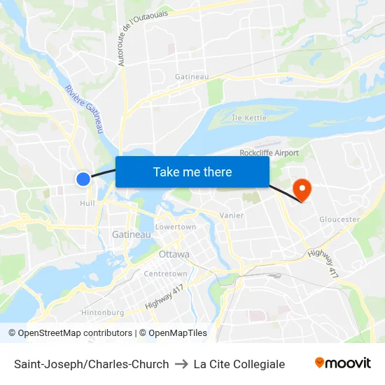 Saint-Joseph/Charles-Church to La Cite Collegiale map