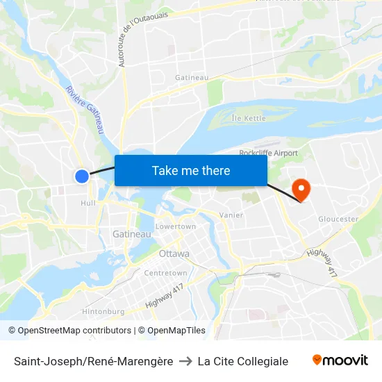 Saint-Joseph/René-Marengère to La Cite Collegiale map