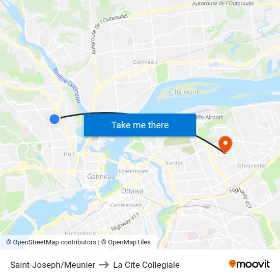 Saint-Joseph/Meunier to La Cite Collegiale map