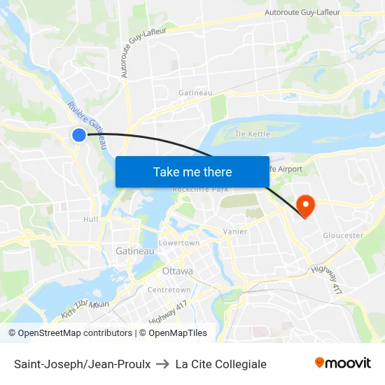 Saint-Joseph/Jean-Proulx to La Cite Collegiale map
