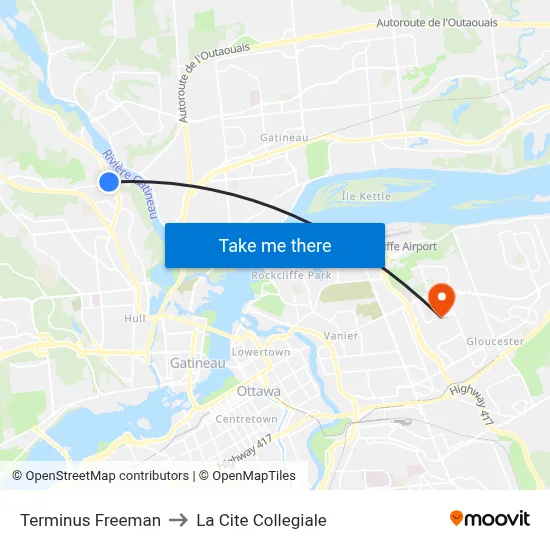 Terminus Freeman to La Cite Collegiale map