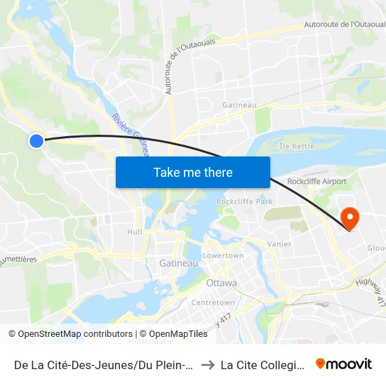 De La Cité-Des-Jeunes/Du Plein-Air to La Cite Collegiale map
