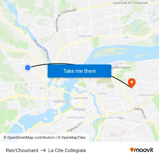 Riel/Chouinard to La Cite Collegiale map