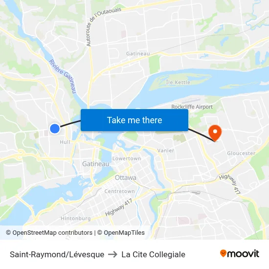 Saint-Raymond/Lévesque to La Cite Collegiale map