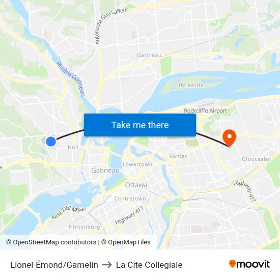 Lionel-Émond/Gamelin to La Cite Collegiale map