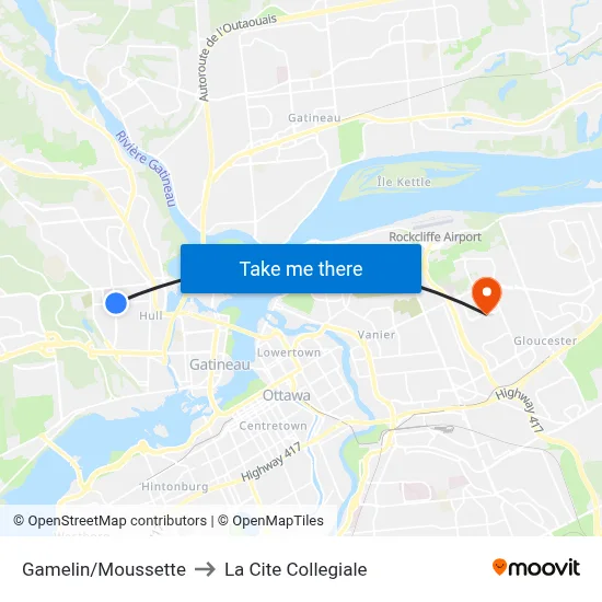 Gamelin/Moussette to La Cite Collegiale map