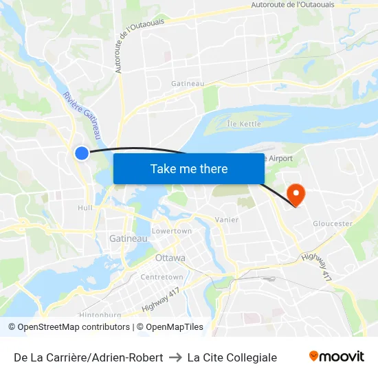 De La Carrière/Adrien-Robert to La Cite Collegiale map